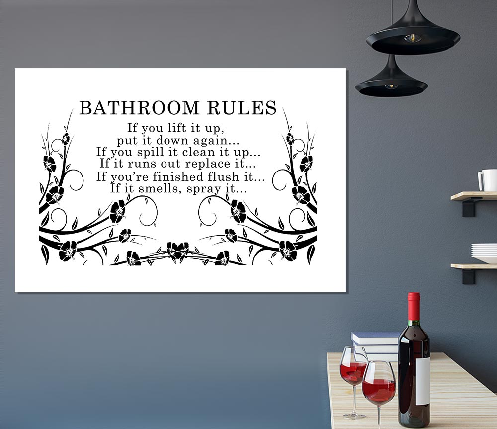 Bathroom Quote Bathroom Rules 2 White Print Poster Wall Art