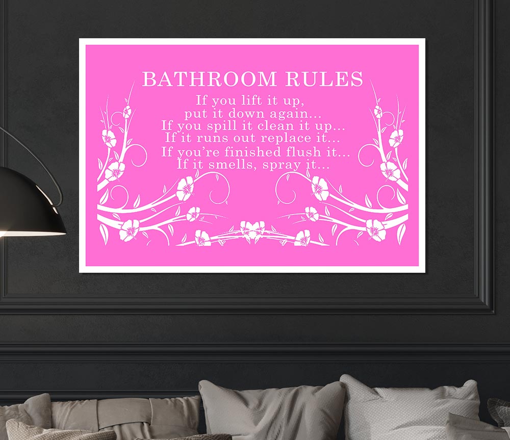 Bathroom Quote Bathroom Rules 2 Vivid Pink Print Poster Wall Art