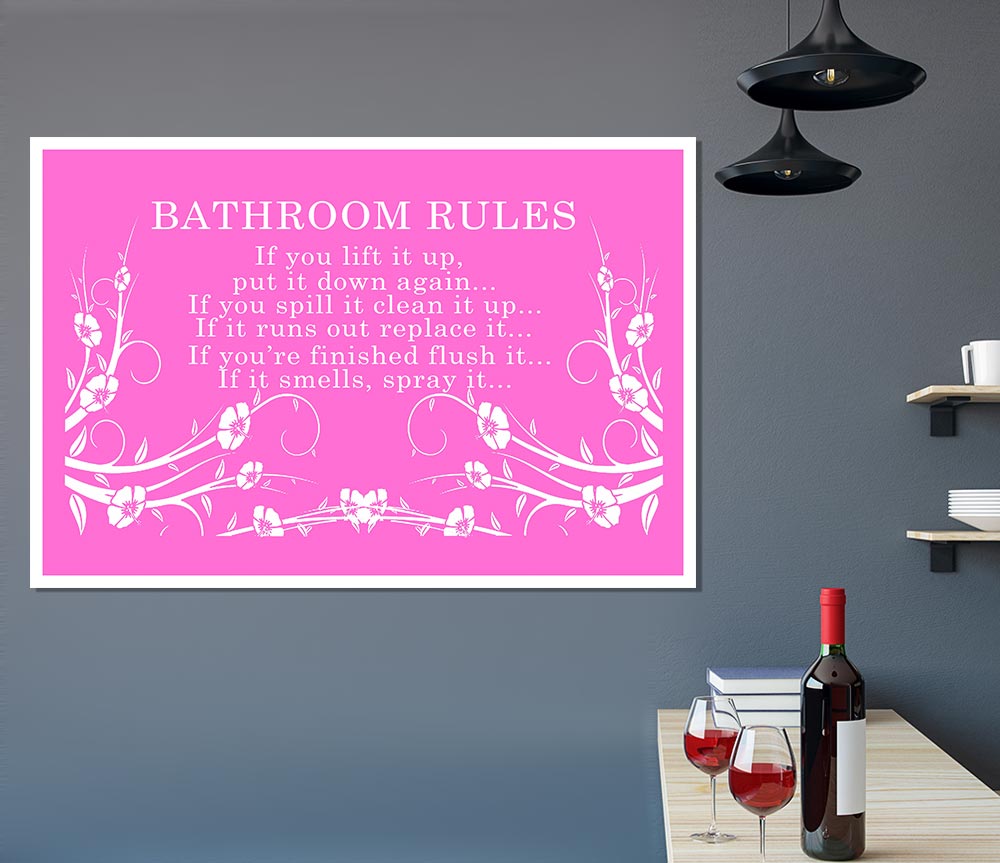 Bathroom Quote Bathroom Rules 2 Vivid Pink Print Poster Wall Art