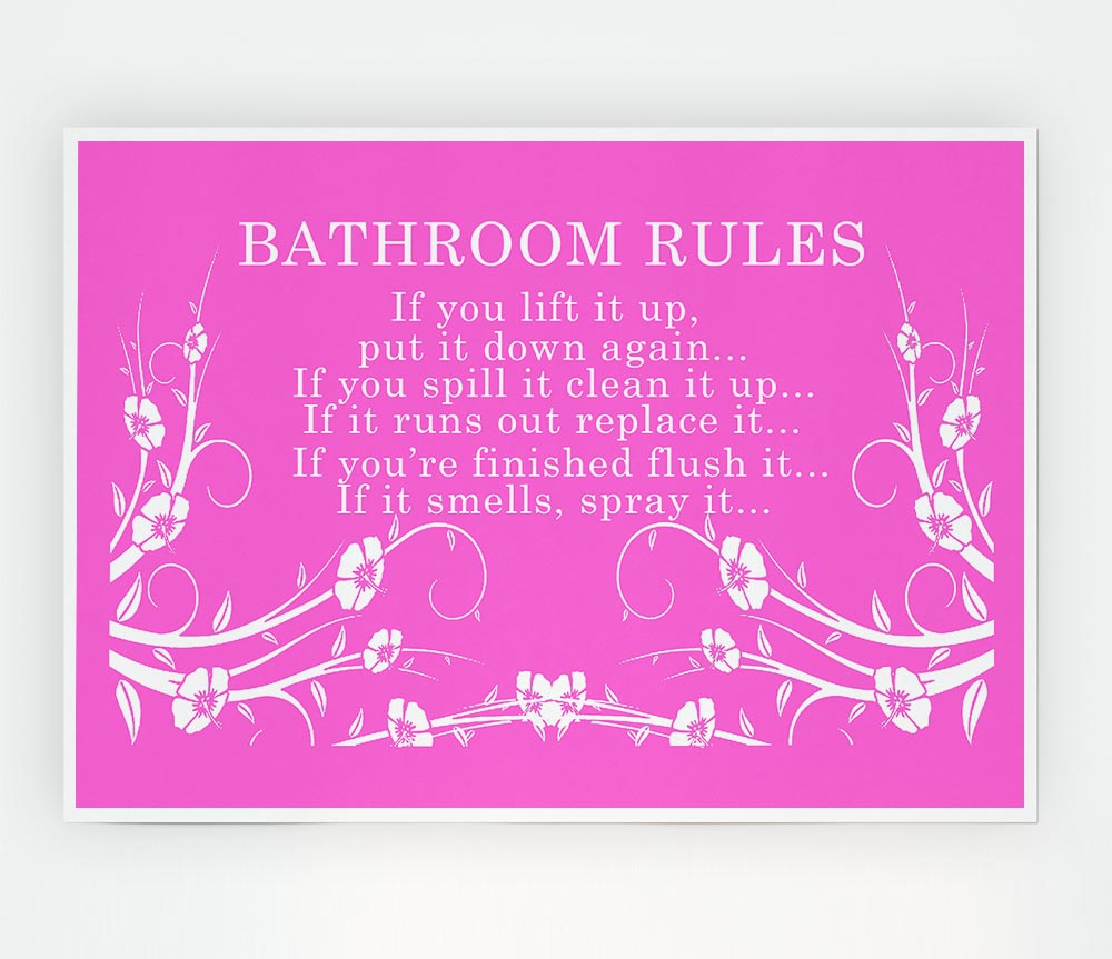 Bathroom Quote Bathroom Rules 2 Vivid Pink Print Poster Wall Art