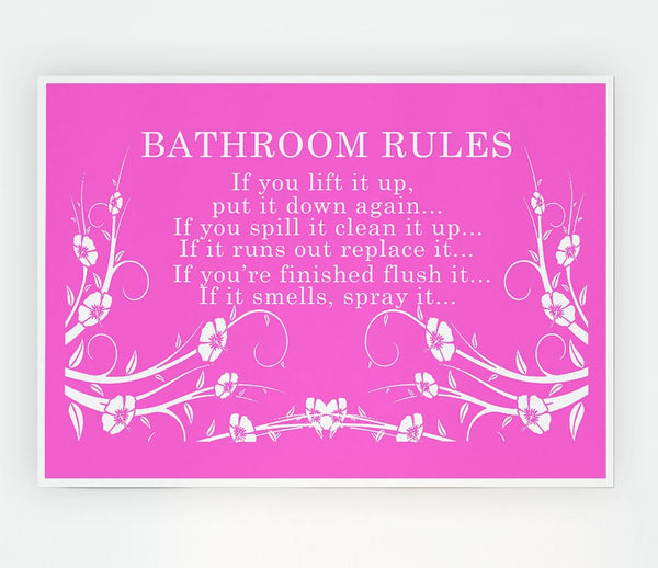 Bathroom Quote Bathroom Rules 2 Vivid Pink Print Poster Wall Art