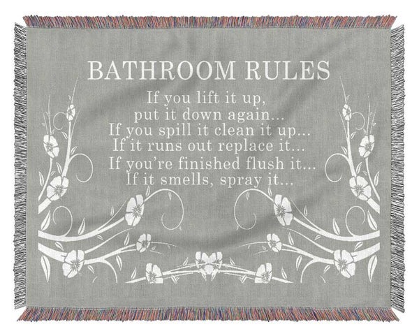 Bathroom Quote Bathroom Rules 2 Grey White Woven Blanket