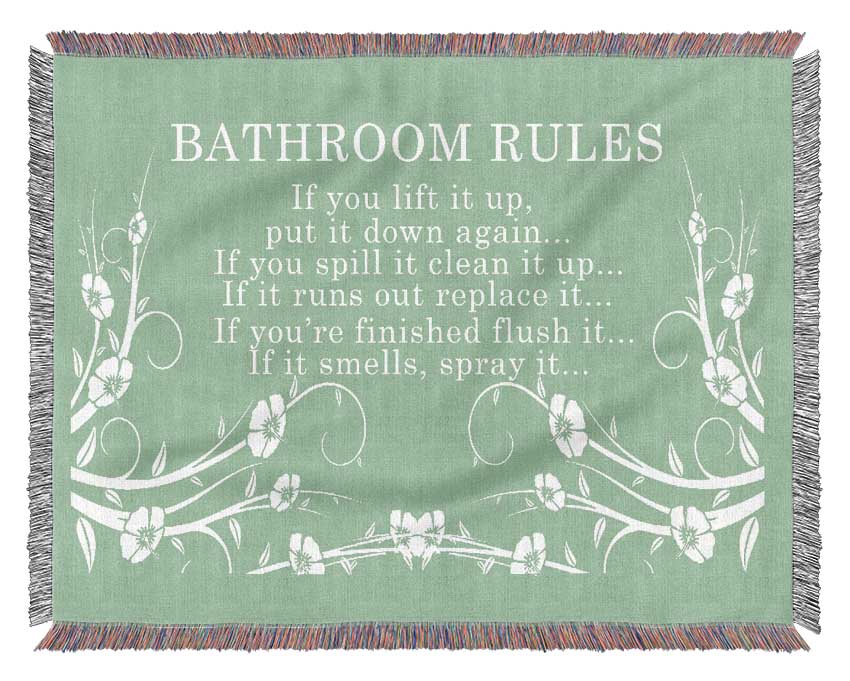 Bathroom Quote Bathroom Rules 2 Green Woven Blanket