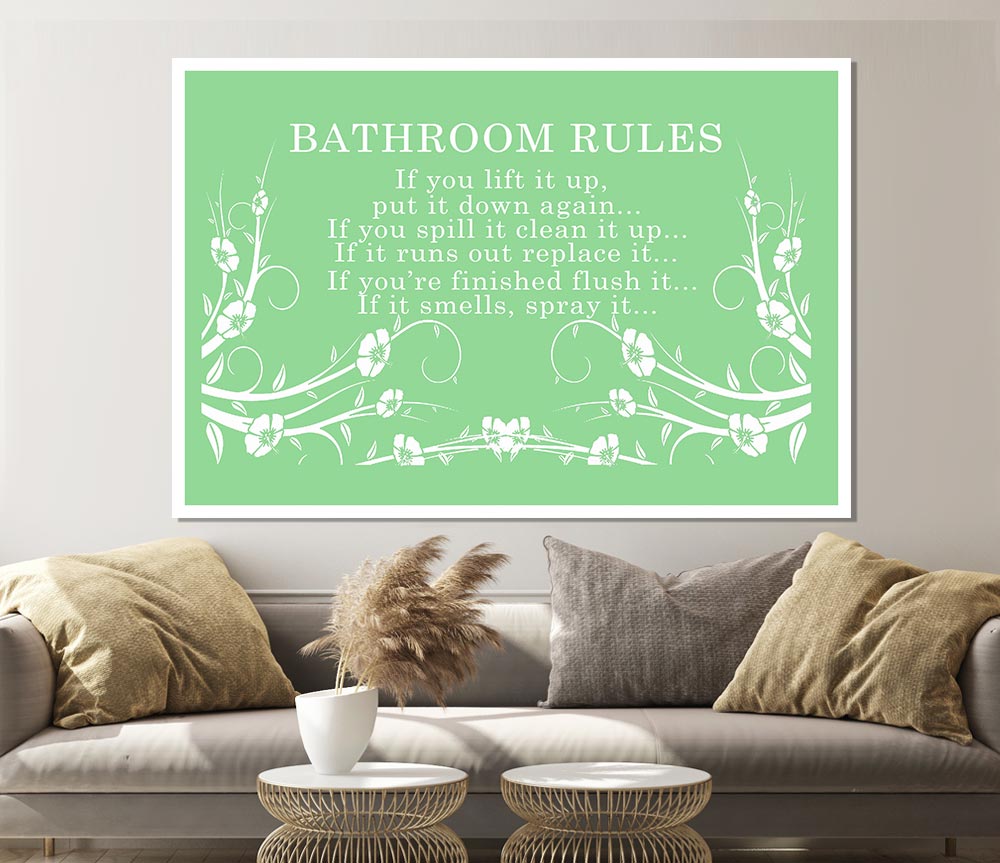 Bathroom Quote Bathroom Rules 2 Green Print Poster Wall Art