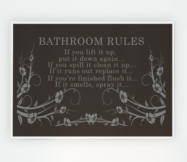 Bathroom Quote Bathroom Rules 2 Chocolate Print Poster Wall Art