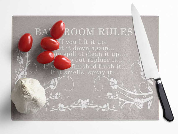 Bathroom Quote Bathroom Rules 2 Beige Glass Chopping Board