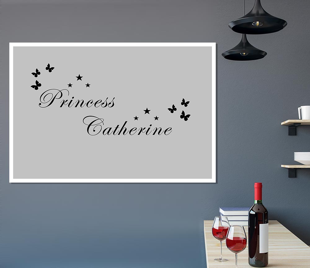 Girls Room Quote Your Own Name Princess Grey Print Poster Wall Art