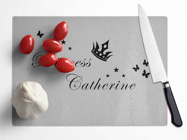 Girls Room Quote Your Own Name Princess 2 Grey Glass Chopping Board