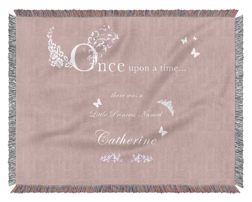 Girls Room Quote Once Upon A Time Your Name Vivid Pink Woven Blanket