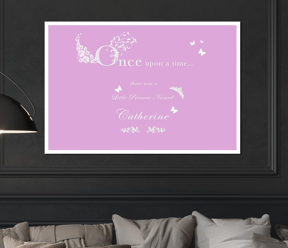 Girls Room Quote Once Upon A Time Your Name Pink Print Poster Wall Art