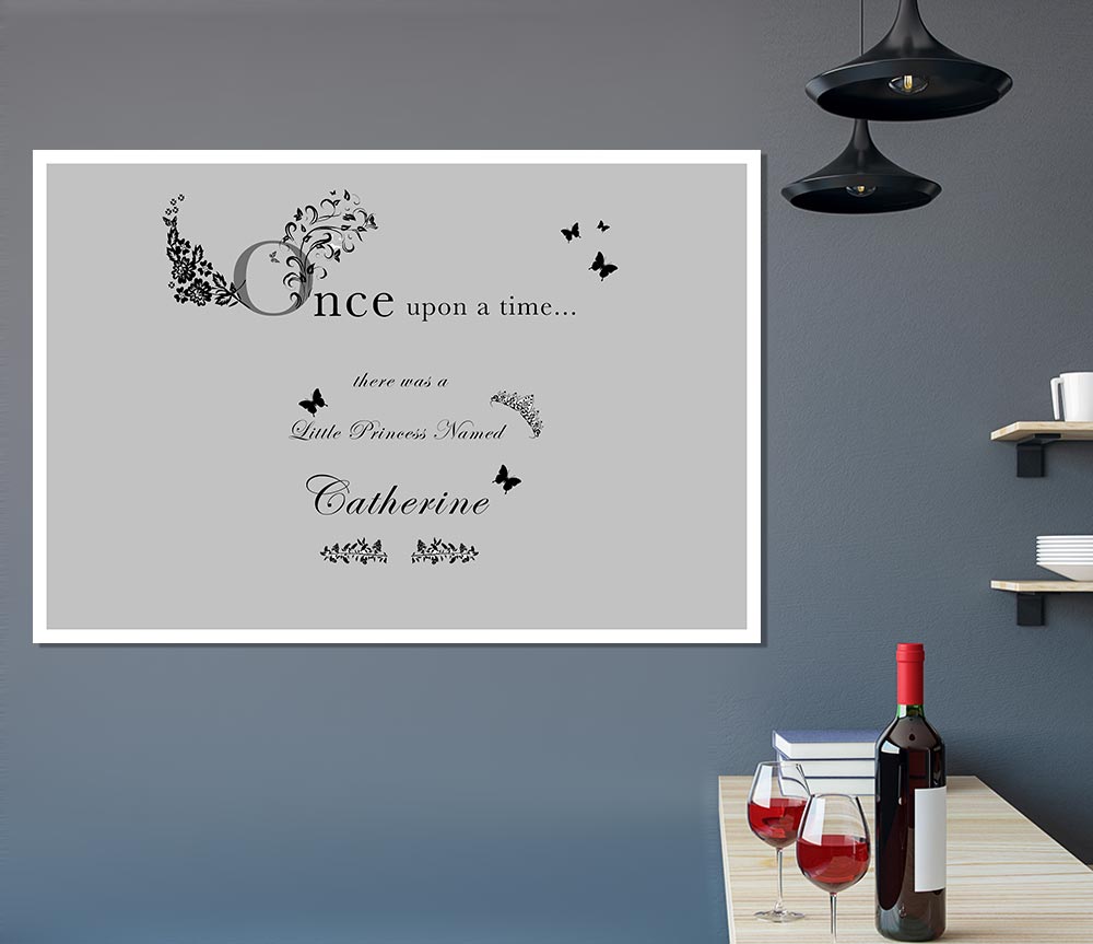 Girls Room Quote Once Upon A Time Your Name Grey Print Poster Wall Art