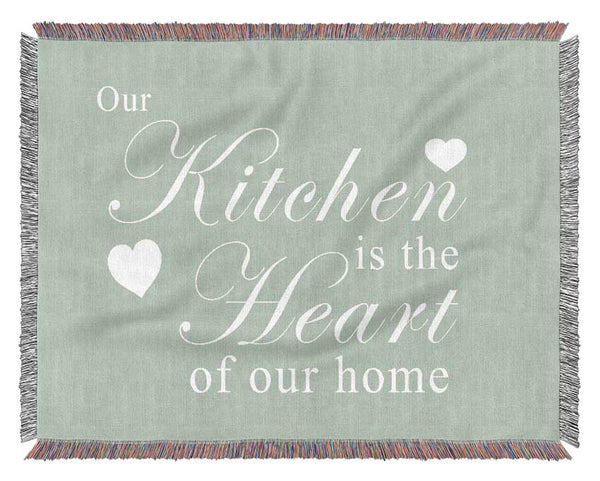 Kitchen Quote Our Kitchen Is The Heart Beige Woven Blanket