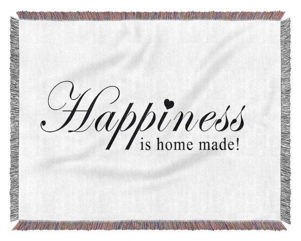 Home Quote Happiness Is Home Made White Woven Blanket