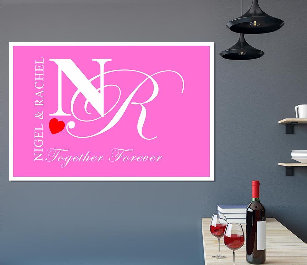 Your Names And Initials Together Forever Vivid Pink Print Poster Wall Art