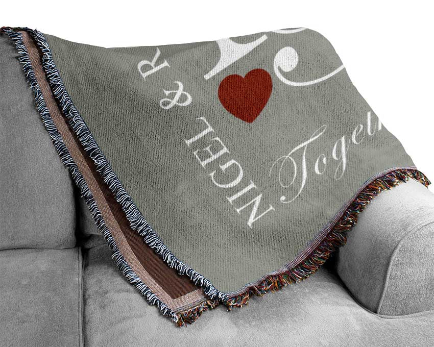 Your Names And Initials Together Forever Grey White Woven Blanket