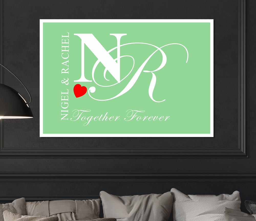 Your Names And Initials Together Forever Green Print Poster Wall Art