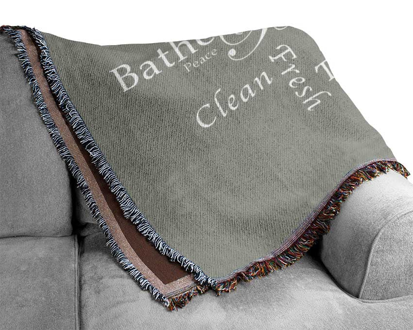 Bathroom Quote Bathroom Tranquility Grey White Woven Blanket