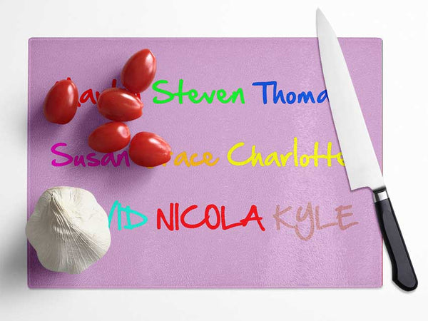 Your Name In A Choice Of Colours Pink Glass Chopping Board