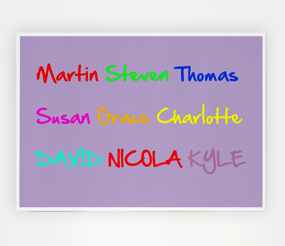 Your Name In A Choice Of Colours Lilac Print Poster Wall Art