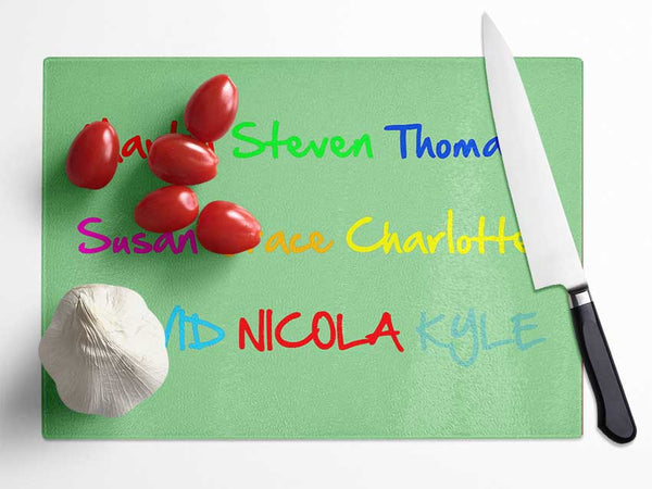 Your Name In A Choice Of Colours Green Glass Chopping Board