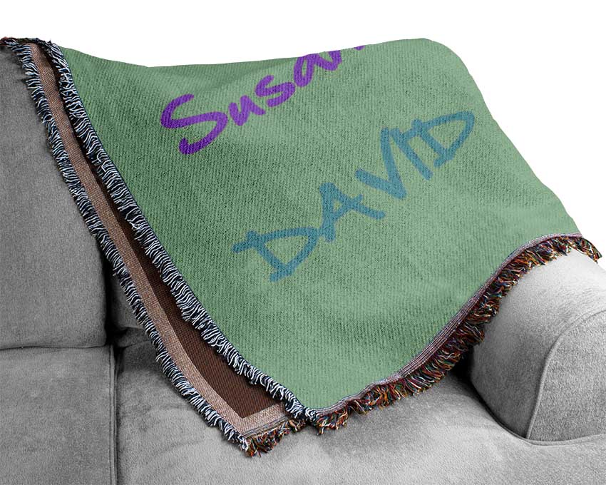 Your Name In A Choice Of Colours Green Woven Blanket