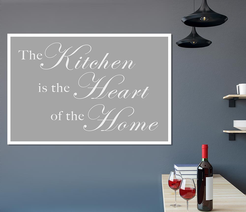 Kitchen Quote The Kitchen Is The Heart Of The Home Grey White Print Poster Wall Art