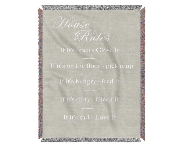 Family Quote House Rules 2 Pink Woven Blanket