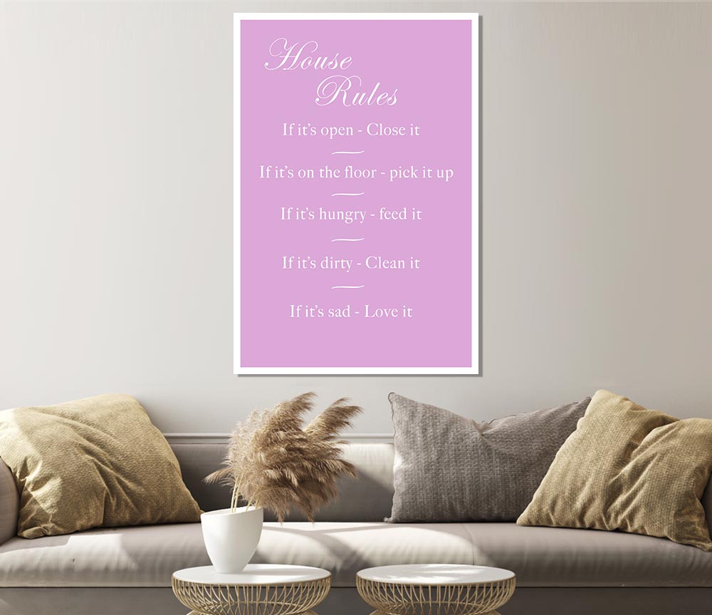 Family Quote House Rules 2 Pink Print Poster Wall Art