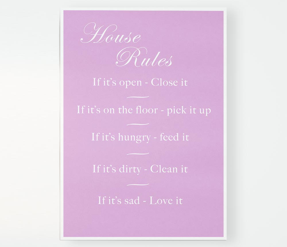 Family Quote House Rules 2 Pink Print Poster Wall Art