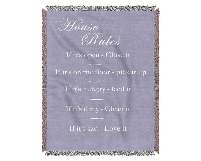 Family Quote House Rules 2 Lilac Woven Blanket