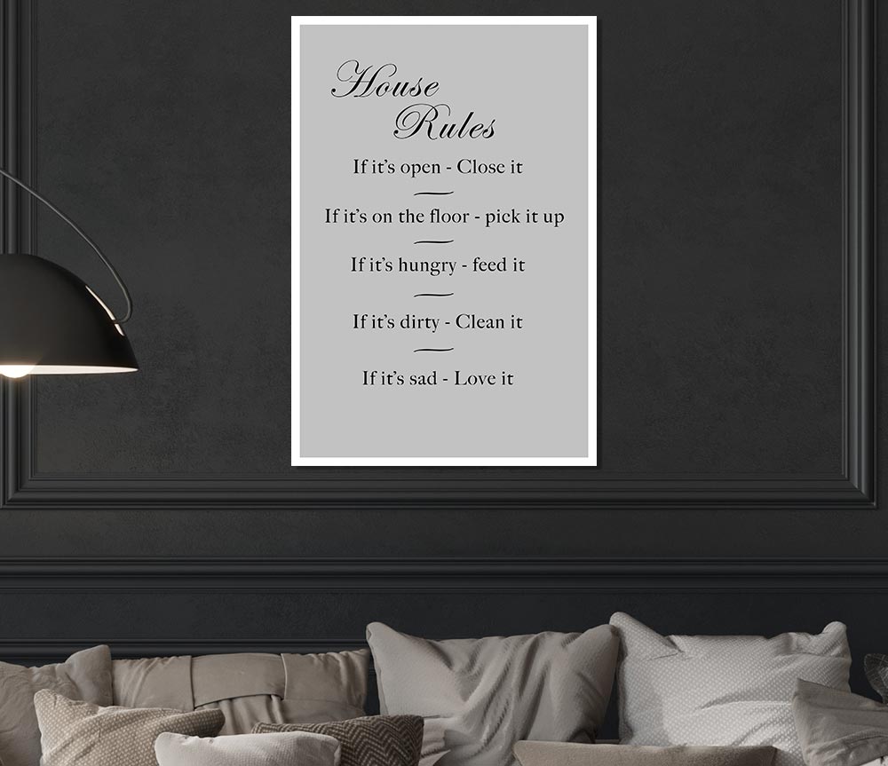 Family Quote House Rules 2 Grey Print Poster Wall Art