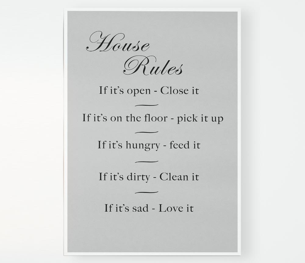 Family Quote House Rules 2 Grey Print Poster Wall Art