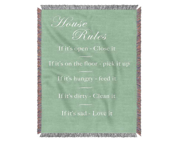 Family Quote House Rules 2 Green Woven Blanket