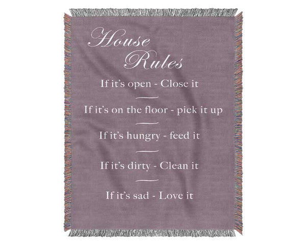 Family Quote House Rules 2 Dusty Pink Woven Blanket