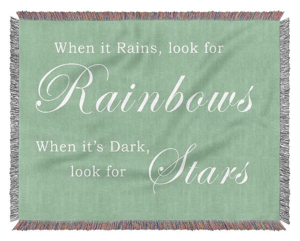 When It Rains Look For Rainbows Green Woven Blanket