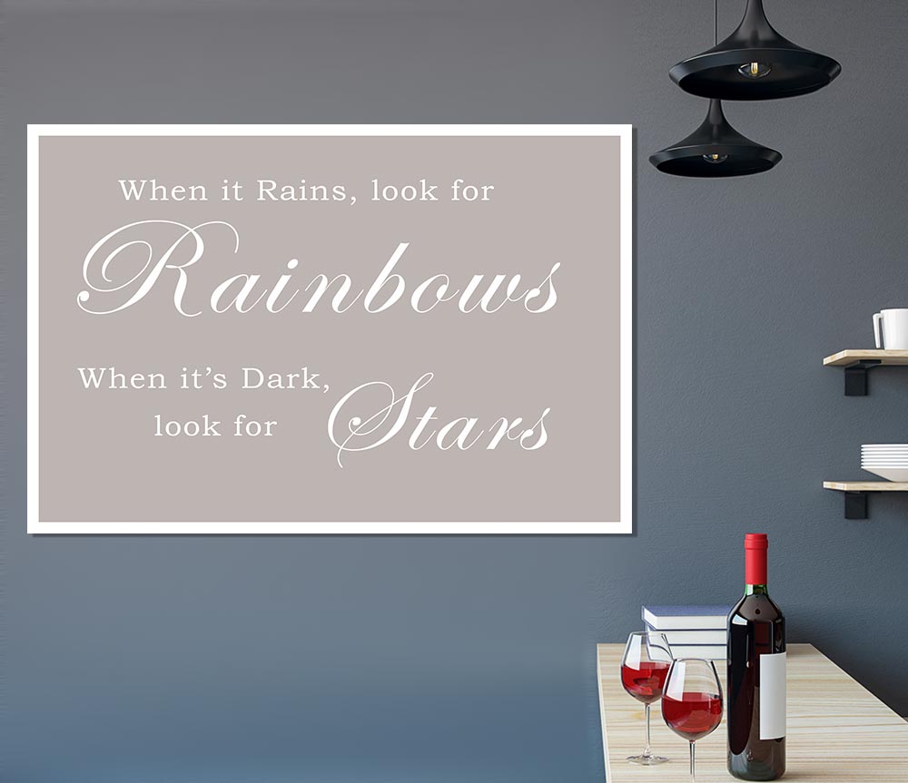 When It Rains Look For Rainbows Beige Print Poster Wall Art