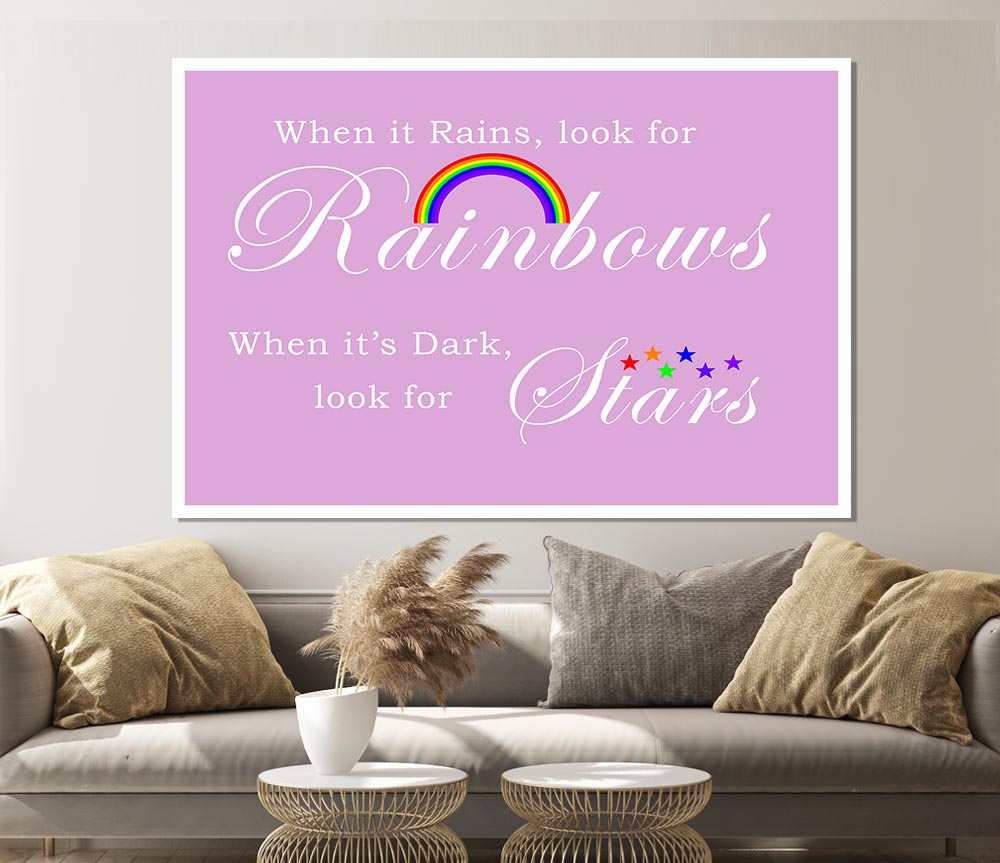 When It Rains Look For Rainbows 2 Pink Print Poster Wall Art