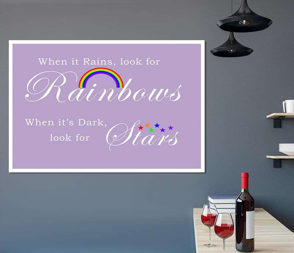 When It Rains Look For Rainbows 2 Lilac Print Poster Wall Art