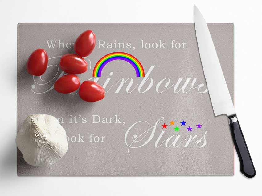 When It Rains Look For Rainbows 2 Beige Glass Chopping Board