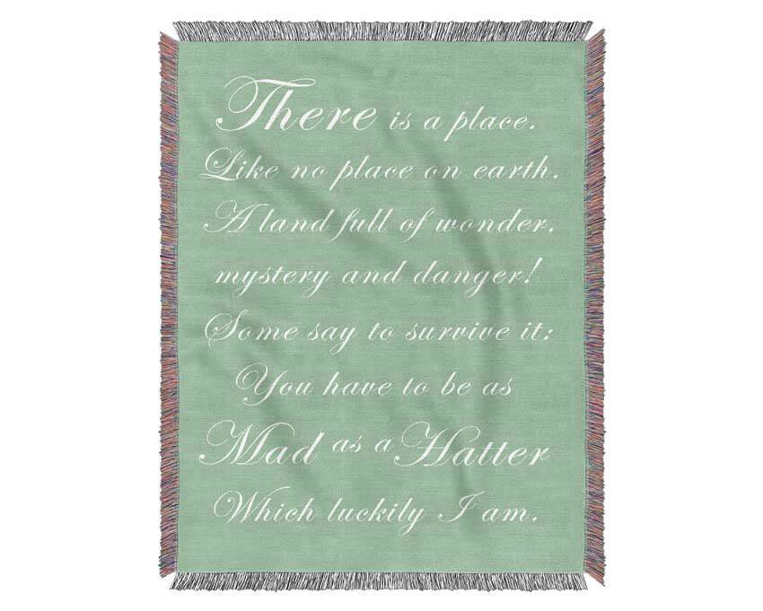 Alice In Wonderland As Mad As A Hatter Green Woven Blanket