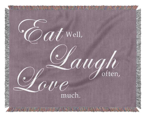 Kitchen Quote Eat Laugh Love Dusty Pink Woven Blanket