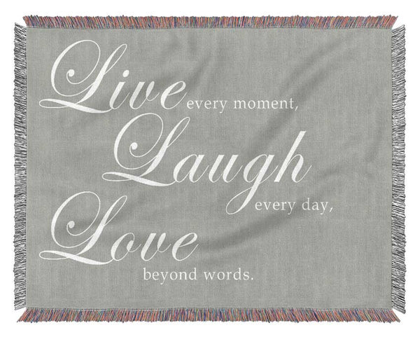 Family Quote Live Laugh Love 2 Grey White Woven Blanket