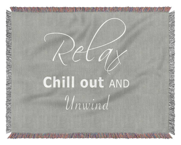 Bathroom Quote Relax Chill Out Grey White Woven Blanket