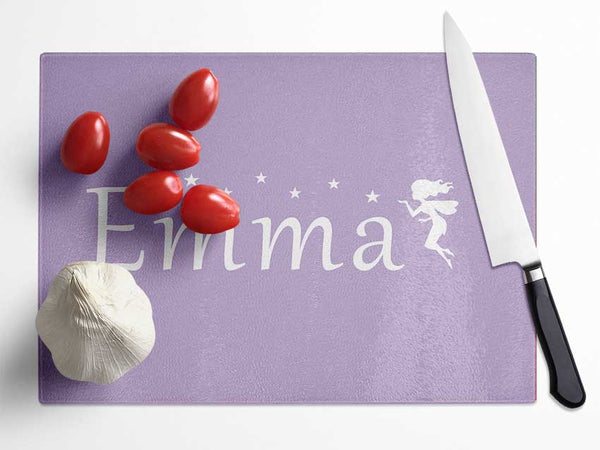 Your Name In Fairy Dust Lilac Glass Chopping Board