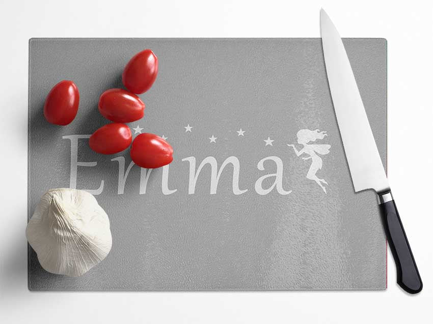 Your Name In Fairy Dust Grey White Glass Chopping Board