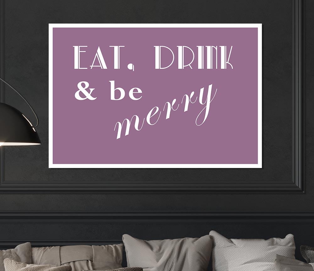 Kitchen Quote Eat Drink N Be Merry Dusty Pink Print Poster Wall Art