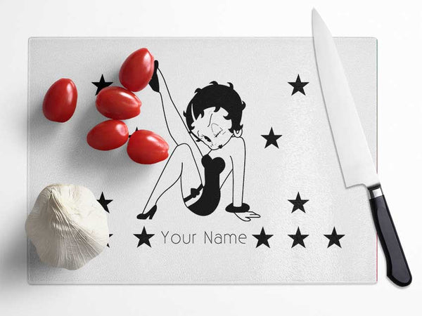 Betty Boop Your Name Stars White Glass Chopping Board