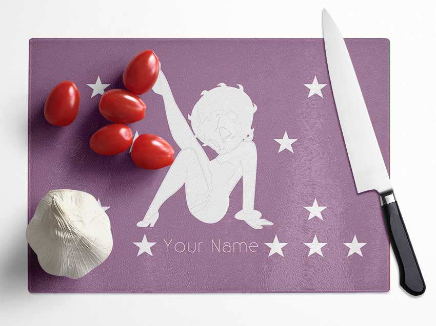 Betty Boop Your Name Stars Dusty Pink Glass Chopping Board