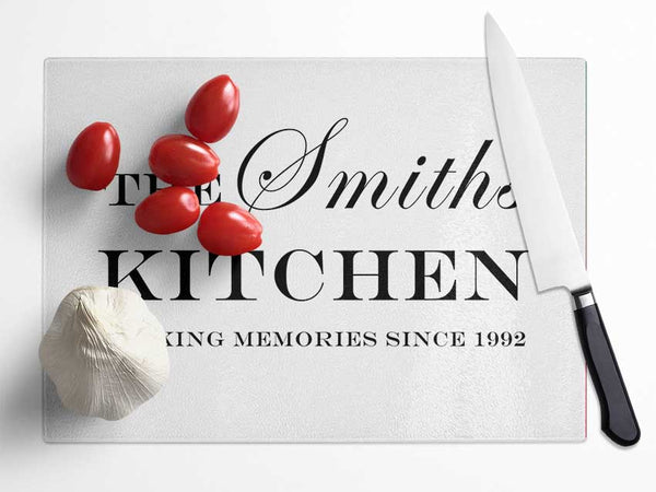 Kitchen Quote Your Family Name And Date Kitchen White Glass Chopping Board