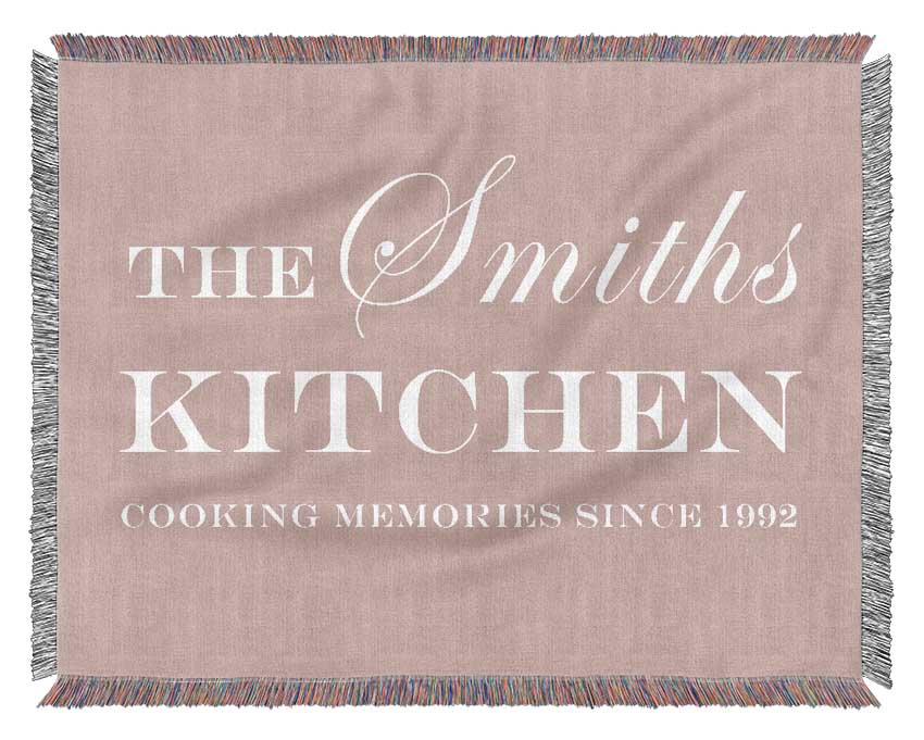 Kitchen Quote Your Family Name And Date Kitchen Vivid Pink Woven Blanket